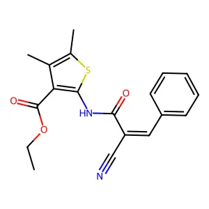 Ethyl 2-[[(Z)-2-cyano-3-phenylprop-2-enoyl]amino]-4,5-dimethylthiophene-3-carboxylate structure