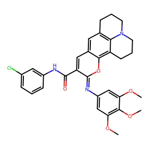(11Z)-N-(3-chlorophenyl)-11-[(3,4,5-trimethoxyphenyl)imino]-2,3,6,7-tetrahydro-1H,5H,11H-pyrano[2,3-f]pyrido[3,2,1-ij]quinoline-10-carboxamide structure