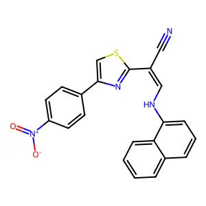 (Z)-3-(naphthalen-1-ylamino)-2-(4-(4-nitrophenyl)thiazol-2-yl)acrylonitrile structure
