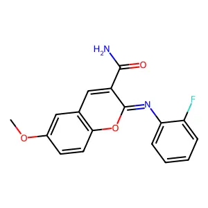 (2Z)-2-[(2-fluorophenyl)imino]-6-methoxy-2H-chromene-3-carboxamide structure