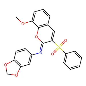 3-(benzenesulfonyl)-N-(1,3-benzodioxol-5-yl)-8-methoxychromen-2-imine structure