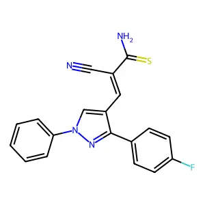 (Z)-2-cyano-3-[3-(4-fluorophenyl)-1-phenylpyrazol-4-yl]prop-2-enethioamide structure