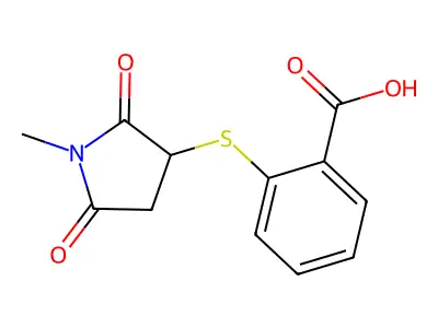 2-((1-Methyl-2,5-dioxopyrrolidin-3-yl)thio)benzoic acid structure