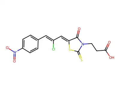5-[2-Chloro-3-(4-nitrophenyl)-2-propen-1-ylidene]-4-oxo-2-thioxo-3-thiazolidinepropanoic acid structure