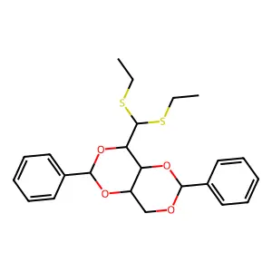 2-[Bis(ethylsulfanyl)methyl]-4,9-diphenyl-3,5,8,10-tetraoxabicyclo[4.4.0]decane structure