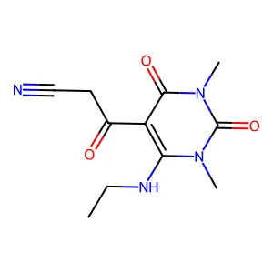 3-[6-(ethylamino)-1,3-dimethyl-2,4-dioxo-1,2,3,4-tetrahydropyrimidin-5-yl]-3-oxopropanenitrile structure