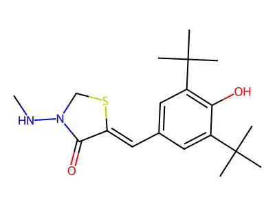 5-((3,5-Bis(1,1-dimethylethyl)-4-hydroxyphenyl)methylene)-3-(methylamino)-4-thiazolidinone structure