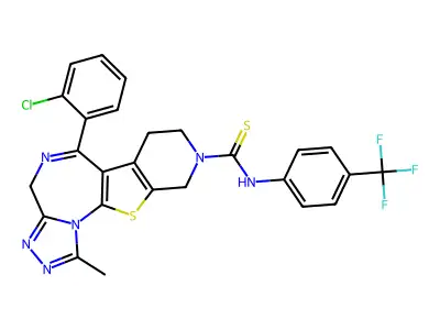 4H-Pyrido(4',3':4,5)thieno(3,2-f)(1,2,4)triazolo(4,3-a)(1,4)diazepine-9(8H)-carbothioamide, 7,10-dihydro-6-(2-chlorophenyl)-1-methyl-N-(4-(trifluoromethyl)phenyl)- structure