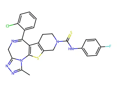 4H-Pyrido(4',3':4,5)thieno(3,2-f)(1,2,4)triazolo(4,3-a)(1,4)diazepine-9(8H)-carbothioamide, 7,10-dihydro-6-(2-chlorophenyl)-N-(4-fluorophenyl)-1-methyl- structure
