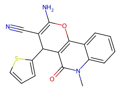 2-amino-6-methyl-5-oxo-4-thiophen-2-yl-4H-pyrano[3,2-c]quinoline-3-carbonitrile structure