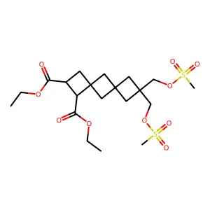 Diethyl 8,8-bis(mesyloxymethyl)dispiro(3.1.3.1)decane-2,3-dicarboxylate structure