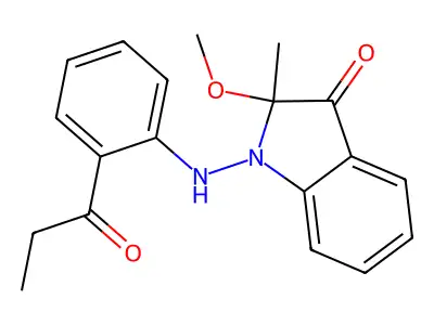 2-methoxy-2-methyl-1-[(2-propanoylphenyl)amino]-1,2-dihydro-3H-indol-3-one structure
