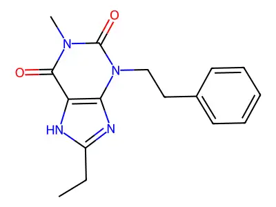 1H-Purine-2,6-dione, 3,7-dihydro-8-ethyl-1-methyl-3-(2-phenylethyl)- structure