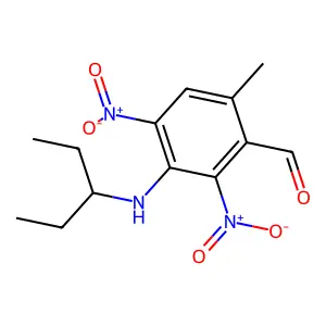 Benzaldehyde, 3-((1-ethylpropyl)amino)-6-methyl-2,4-dinitro- structure