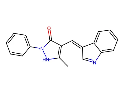 4-[(Z)-indol-3-ylidenemethyl]-5-methyl-2-phenyl-1H-pyrazol-3-one structure