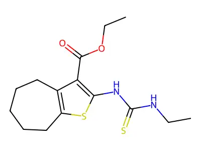 4H-Cyclohepta(b)thiophene-3-carboxylic acid, 5,6,7,8-tetrahydro-2-(((ethylamino)thioxomethyl)amino)-, ethyl ester structure
