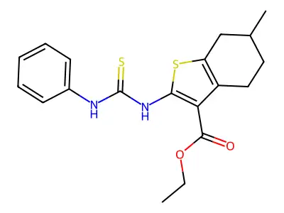 Benzo(b)thiophene-3-carboxylic acid, 4,5,6,7-tetrahydro-6-methyl-2-(((phenylamino)thioxomethyl)amino)-, ethyl ester structure
