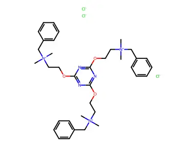 Benzenemethanaminium, N,N',N''-(1,3,5-triazine-2,4,6-triyltris(oxy-2,1-ethanediyl))tris(N,N-dimethyl-, trichloride structure