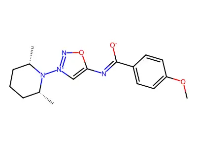 N-p-Anisoyl-3-(cis-2,6-dimethylpiperidino)sydnone imine structure
