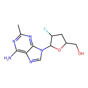 9H-Purin-6-amine, 9-(2,3-dideoxy-2-fluoro-beta-D-threo-pentofuranosyl)-2-methyl- structure