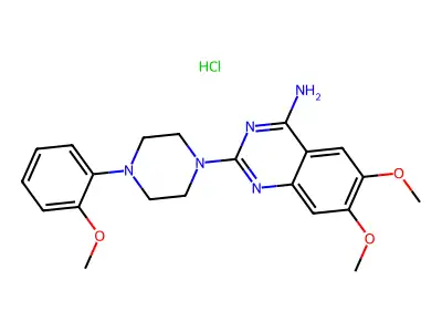 4-Quinazolinamine, 6,7-dimethoxy-2-(4-(2-methoxyphenyl)-1-piperazinyl)-, monohydrochloride structure