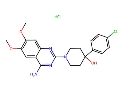 4-Piperidinol, 1-(4-amino-6,7-dimethoxy-2-quinazolinyl)-4-(4-chlorophenyl)-, monohydrochloride structure