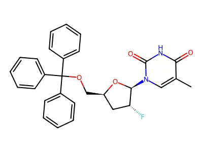 1-(2,3-Dideoxy-2-fluoro-5-O-trityl-beta-D-erythro-pentofuranosyl)thymine structure