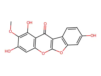11H-Benzofuro(2,3-b)(1)benzopyran-11-one, 1, 3,8-trihydroxy-2-methoxy- structure