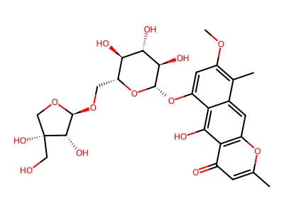 Quinquangulin-6-apiofuranosyl-(1-6)-glucopyranoside structure