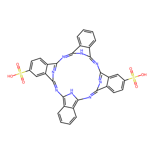2,11,20,29,37,38,39,40-Octazanonacyclo[28.6.1.13,10.112,19.121,28.04,9.013,18.022,27.031,36]tetraconta-1(36),2,4(9),5,7,10(40),11,13,15,17,19,21(38),22(27),23,25,28,30,32,34-nonadecaene-6,24-disulfonic acid structure