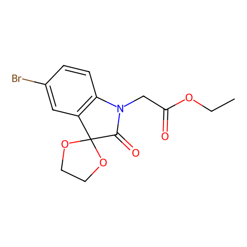 Ethyl 2-(5'-bromo-2'-oxospiro[[1,3]dioxolane-2,3'-indolin]-1'-yl)acetate structure