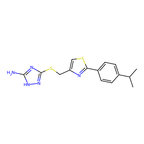 5-[({2-[4-(propan-2-yl)phenyl]-1,3-thiazol-4-yl}methyl)sulfanyl]-4H-1,2,4-triazol-3-amine structure