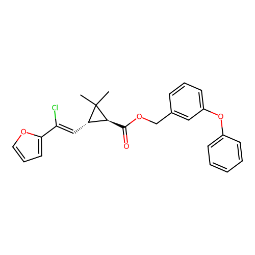 Cyclopropanecarboxylic acid, 3-(2-chloro-2-(2-furanyl)ethenyl)-2,2-dimethyl-, (3-phenoxyphenyl)methyl ester, (1alpha,3beta(Z))- structure