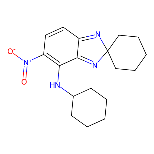 N-cyclohexyl-5-nitro-spiro[benzoimidazole-2,1'-cyclohexane]-4-amine structure