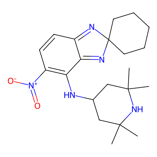 (Z)-2,2,6,6-tetramethyl-N-(5-nitrospiro[benzo[d]imidazole-2,1'-cyclohexan]-4(1H)-ylidene)piperidin-4-amine structure