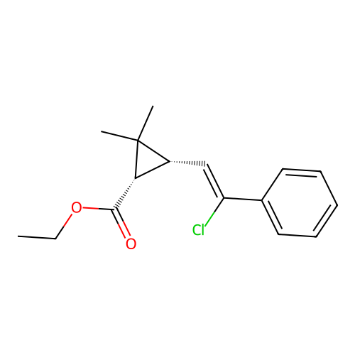 Cyclopropanecarboxylic acid, 3-(2-chloro-2-phenylethenyl)-2,2-dimethyl-, ethyl ester, (1alpha,3alpha(Z))- structure