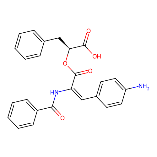 O-(alpha-(benzoylamino)cinnamoyl)-beta phenyllactate structure
