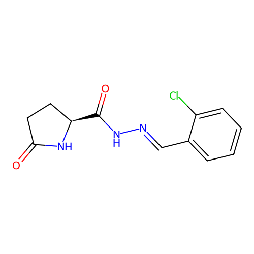 L-Proline, 5-oxo-, ((2-chlorophenyl)methylene)hydrazide, (E)- structure