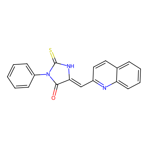 (5Z)-3-phenyl-5-(quinolin-2-ylmethylidene)-2-thioxoimidazolidin-4-one structure