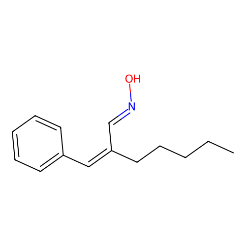 (NE)-N-[(2Z)-2-benzylideneheptylidene]hydroxylamine structure