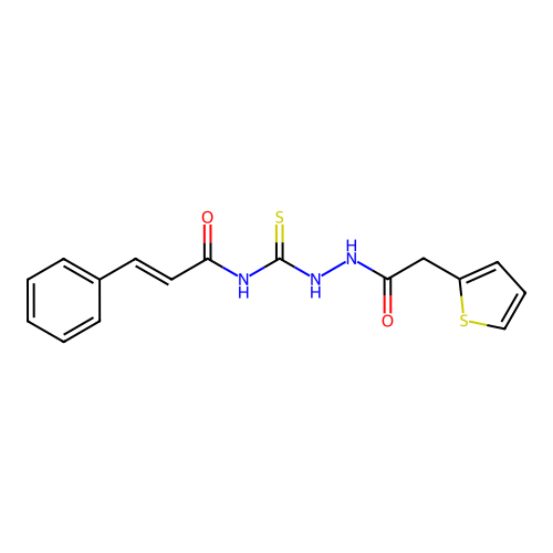 3-Phenyl-N-[N'-(2-thiophen-2-yl-acetyl)-hydrazinocarbothioyl]-acrylamide structure