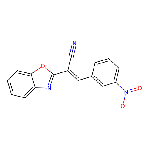 (2E)-2-(1,3-benzoxazol-2-yl)-3-(3-nitrophenyl)prop-2-enenitrile structure