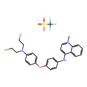 Quinolinium, 4-((4-(4-(bis(2-chloroethyl)amino)phenoxy)phenyl)amino)-1-methyl-, salt with trifluoromethanesulfonic acid (1:1) structure