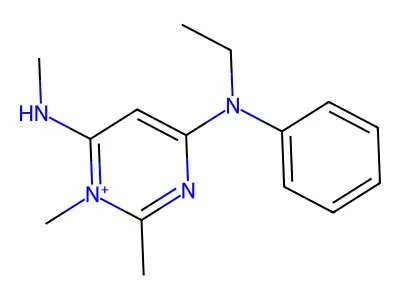1,2-Dimethyl-4-[ethyl(phenyl)amino]-6-(methylamino)-1-pyrimidinium structure