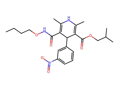 3-Pyridinecarboxylic acid, 1,4-dihydro-2,6-dimethyl-5-((butoxyamino)carbonyl)-4-(3-nitrophenyl)-, 2-methylpropyl ester structure