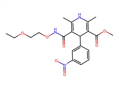 3-Pyridinecarboxylic acid, 1,4-dihydro-2,6-dimethyl-5-(((2-ethoxyethoxy)amino)carbonyl)-4-(3-nitrophenyl)-, methyl ester structure
