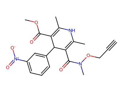 3-Pyridinecarboxylic acid, 1,4-dihydro-2,6-dimethyl-5-((methyl(2-propynyloxy)amino)carbonyl)-4-(3-nitrophenyl)-, methyl ester structure