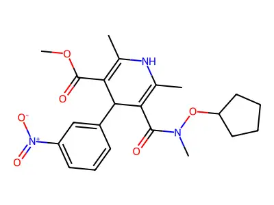 3-Pyridinecarboxylic acid, 1,4-dihydro-2,6-dimethyl-5-(((cyclopentyloxy)methylamino)carbonyl)-4-(3-nitrophenyl)-, methyl ester structure