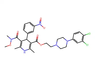 3-Pyridinecarboxylic acid, 1,4-dihydro-2,6-dimethyl-5-((methoxyamino)carbonyl)-4-(3-nitrophenyl)-, 2-(4-(3,4-dichlorophenyl)-1-piperazinyl)ethyl ester structure