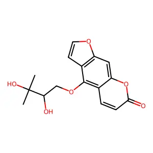 4-((2S)-2,3-dihydroxy-3-methylbutoxy)furo(3,2-g)chromen-7-one structure